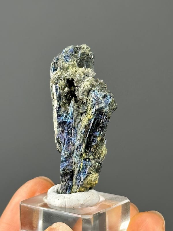 Raw stibnite crystal with iridescent metallic luster from Hunan, China