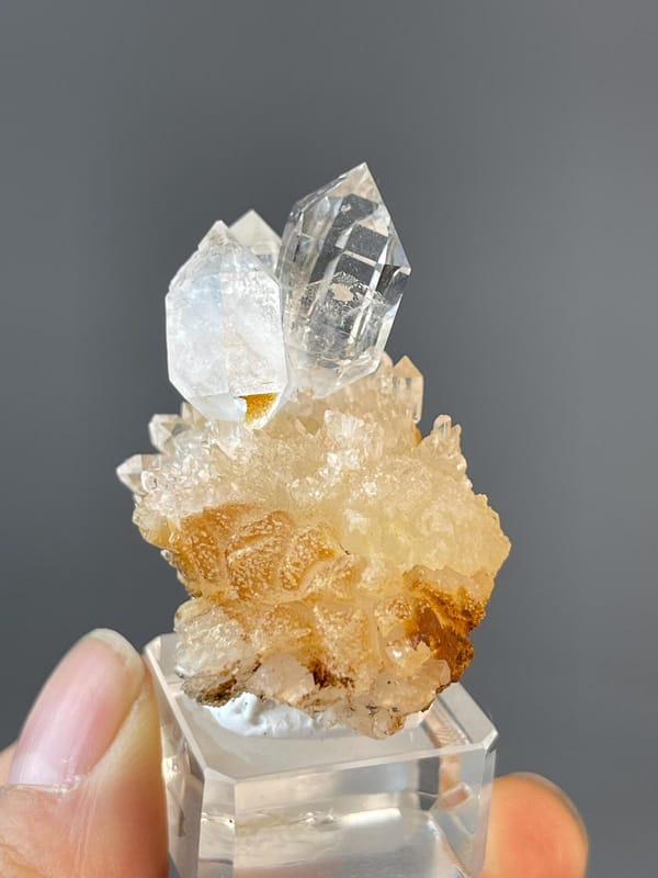 Namibian clear quartz crystal with bright prismatic faces