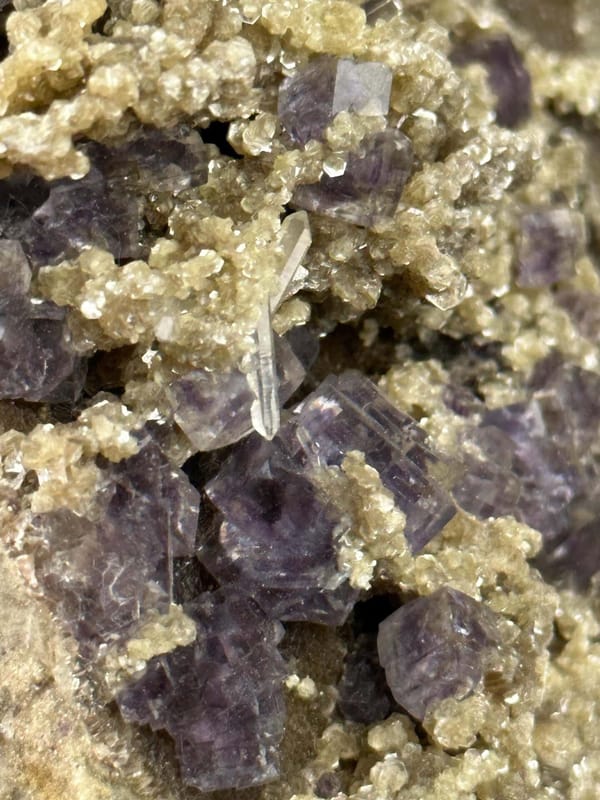 Full view of deep purple phantom fluorite specimen