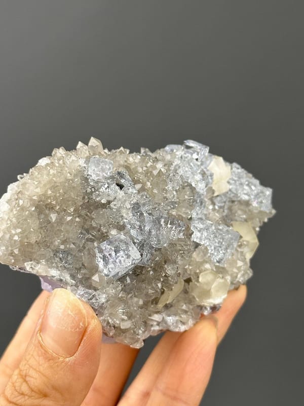 Close-up of vivid blue fluorite cubic crystals