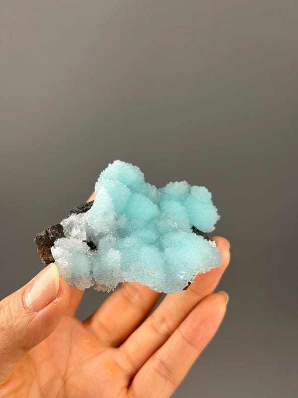 Scale reference of sky-blue aragonite cluster from Yunnan