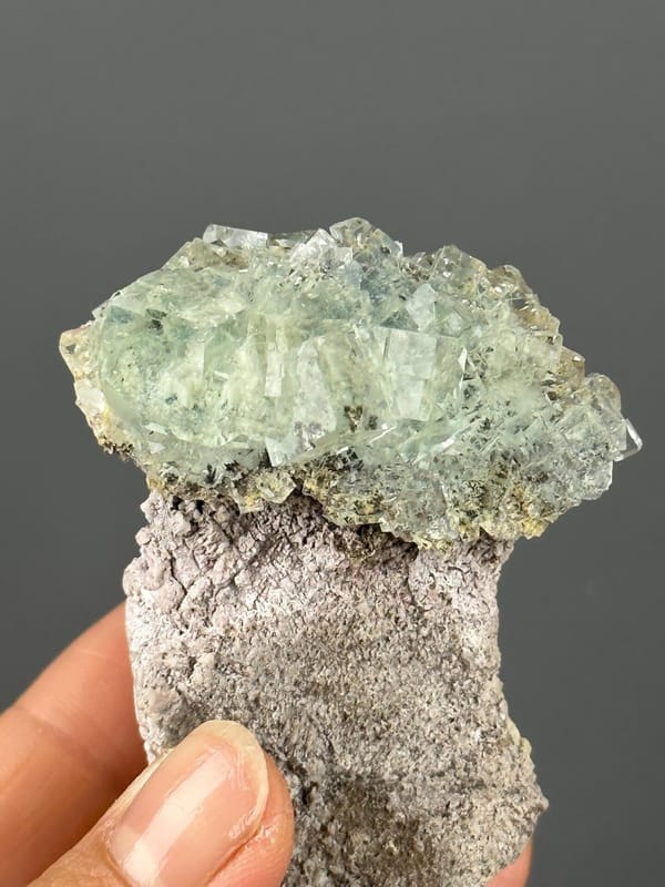 Back view of mushroom-form fluorite specimen