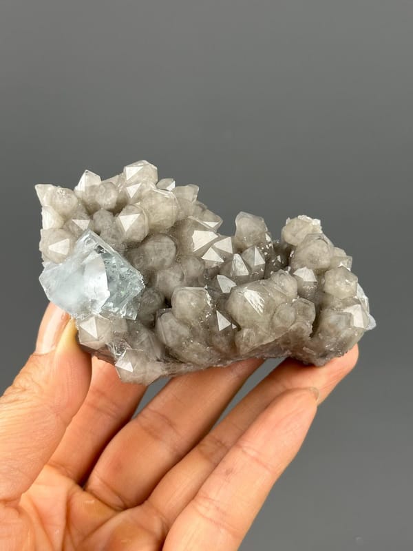 Blue fluorite on quartz matrix Hunan China front view