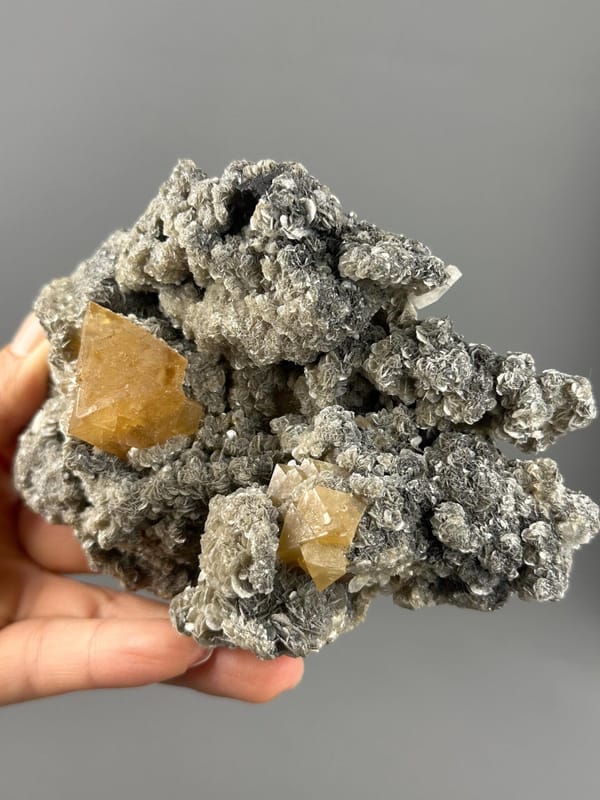 Full scheelite mica matrix specimen on white background