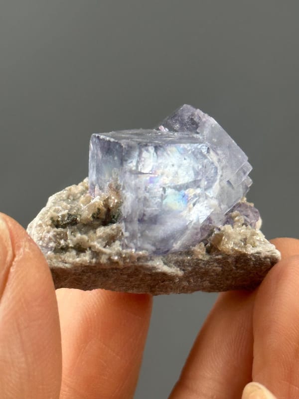 Deep purple fluorite with etched stepped dissolution pattern from China