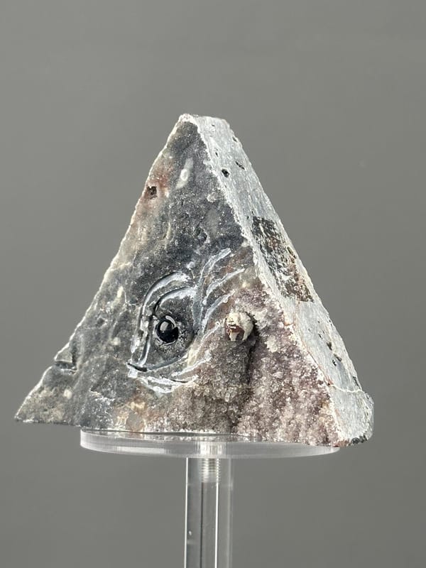 Front view of agate and zinc ore pyramid sculpture