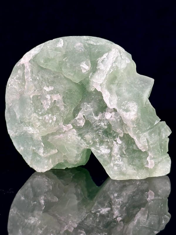 Detail of green fluorite crystal texture in skull