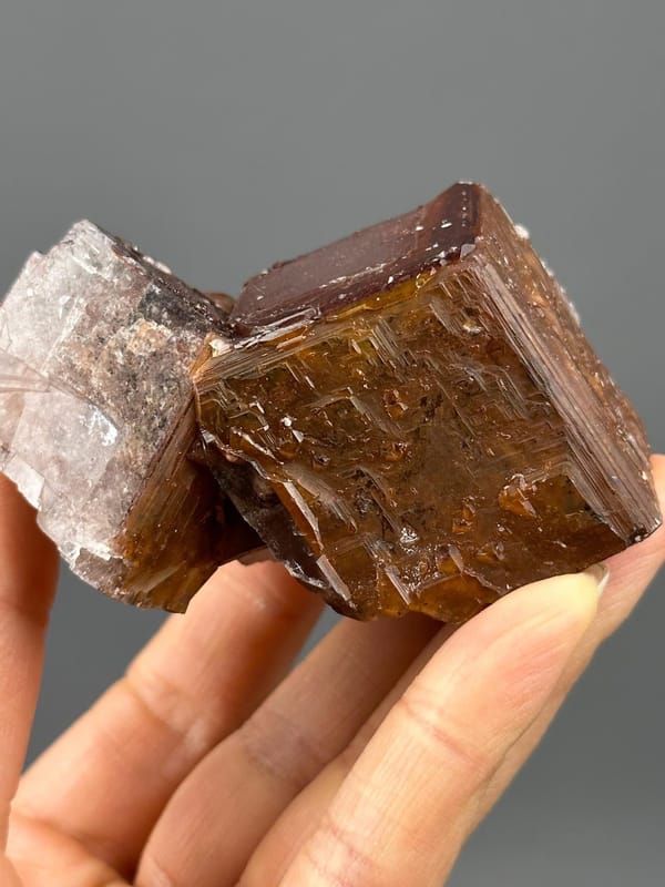 Top view of chocolate calcite twin crystal arrangement
