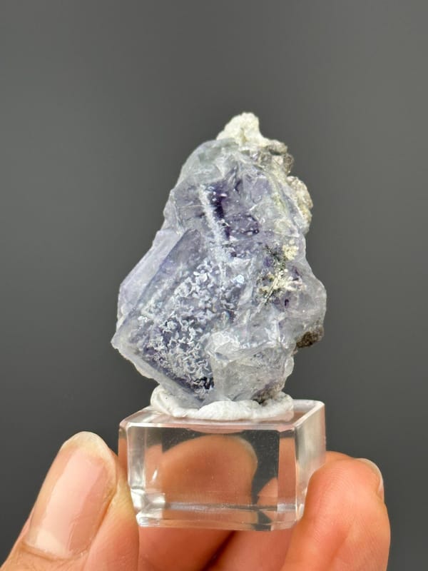 Angled view highlighting phantom bands in purple fluorite
