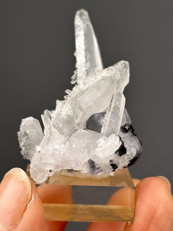 Back view of Yaogangxian cassiterite-quartz-fluorite specimen