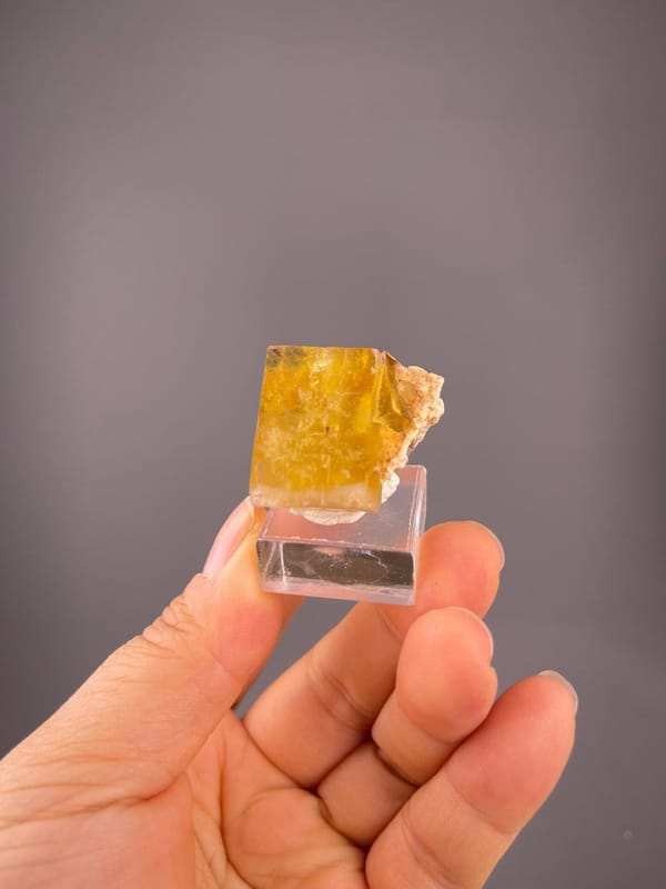 Near-perfect cubic fluorite with golden hue, Beijing