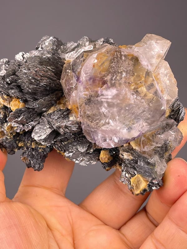 Phantom fluorite with marcasite measuring 3.2×2.6×1.6 inches