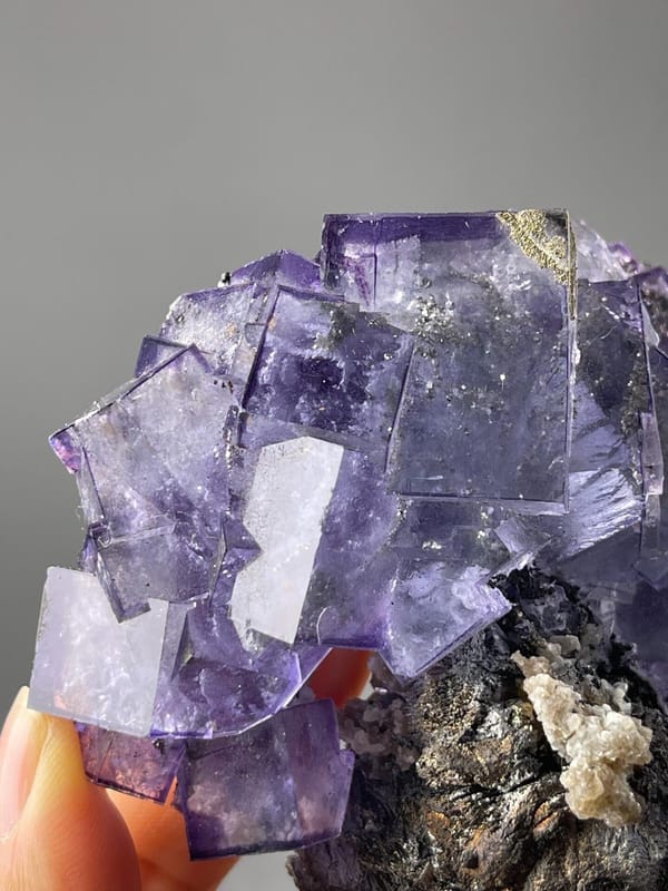 Translucent purple fluorite phantom cluster with pyrite accents