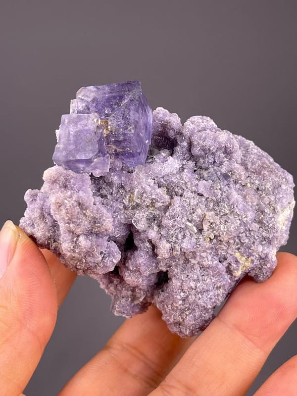 Fluorite and mica cluster measuring 2.3×2.0×1.4 inches