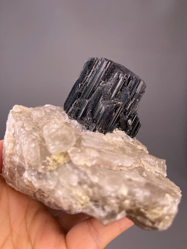 Display-grade black tourmaline with smoky quartz, substantial weight
