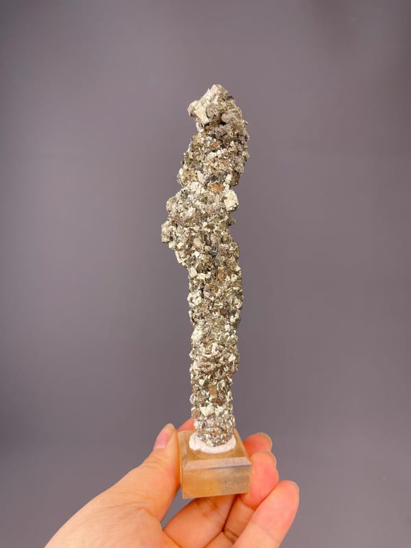 Columnar pyrite crystal from Navajún, Spain, stacked cubic form