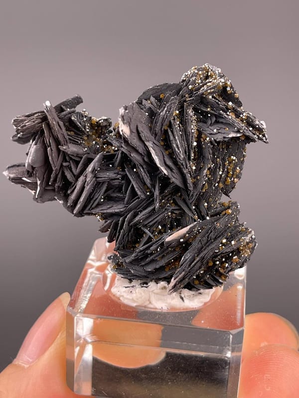 BaSO₄ barite with Pb₅(VO₄)₃Cl vanadinite, Morocco, 0.9 oz