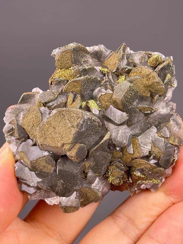 Close-up of Mercedes-shaped calcite and pyrite arrangement