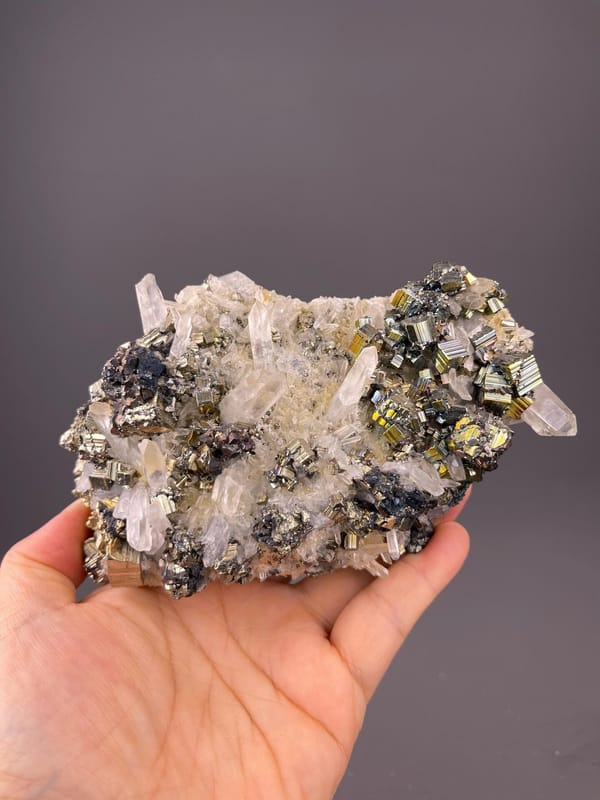 Side view of pyrite cluster, 5×3×2 in, Navajún, Spain