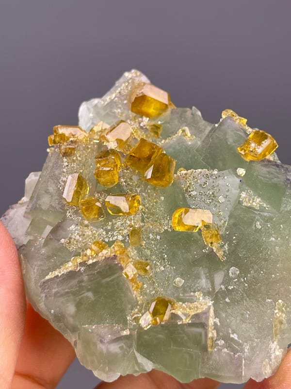 Detail of barite crystal habit on fluorite matrix surface