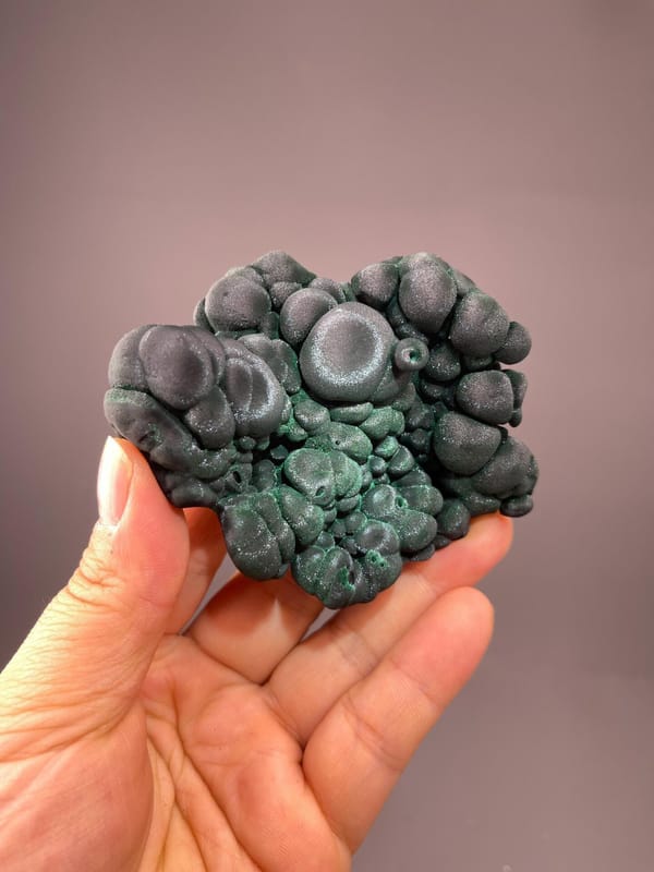 Close-up of silky malachite nodule surface from China