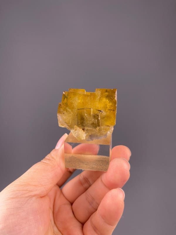 Close-up of fluorite twin boundary and dissolved face
