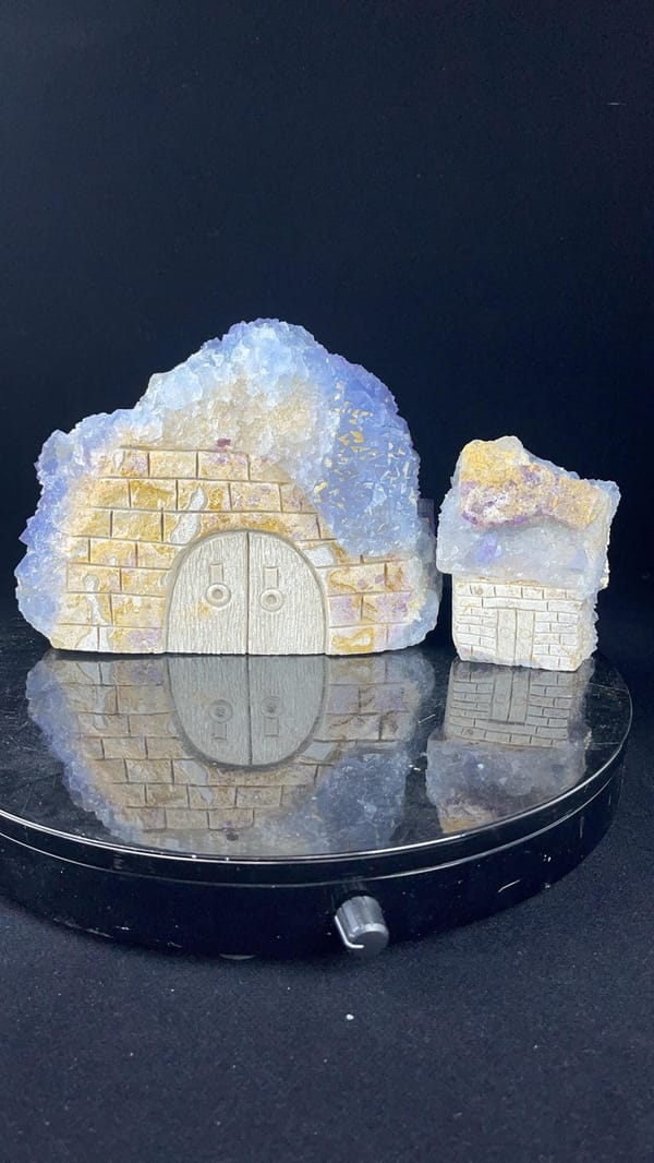 Calcite house set displaying polished vitreous surface