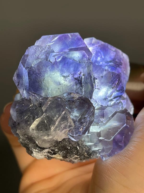 Close-up of purple green phantom zones in fluorite crystals