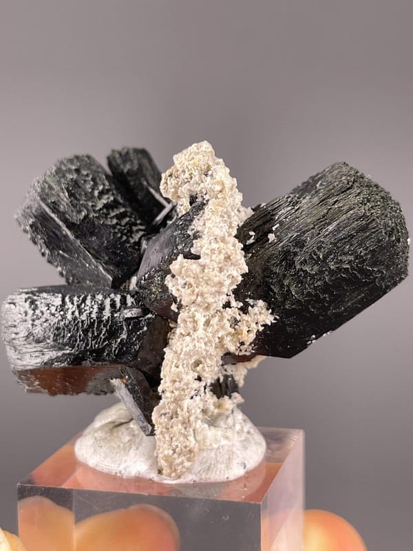 Side view of black tourmaline blades on matrix, Namibia