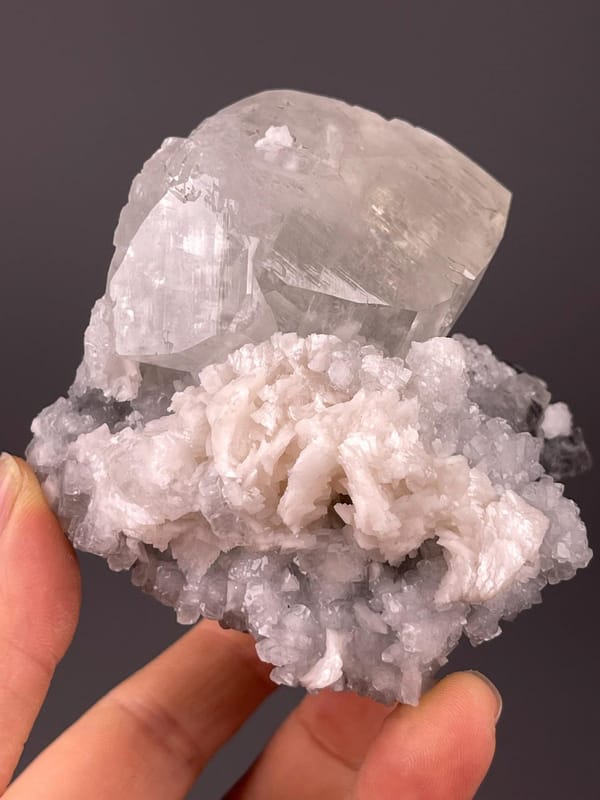 Close-up of transparent calcite crystal tower from Hubei