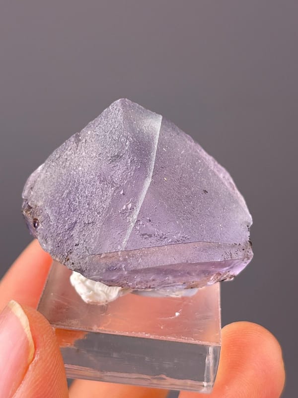 Fluorite with natural dissolution etching in octahedral form