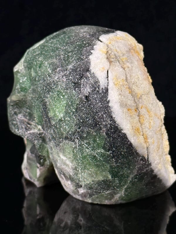 Green fluorite skull with natural crystalline geode cavity