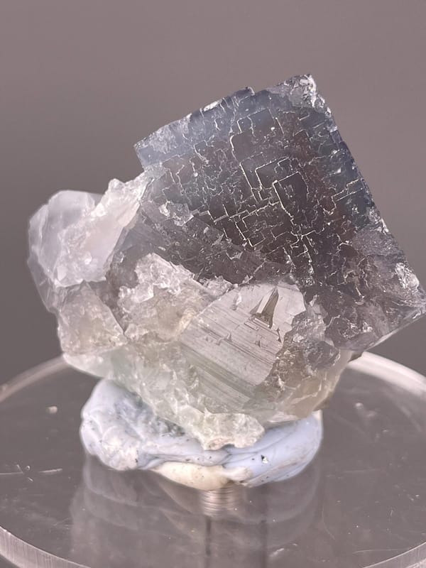 Etched purple-blue fluorite cube from Fujian China