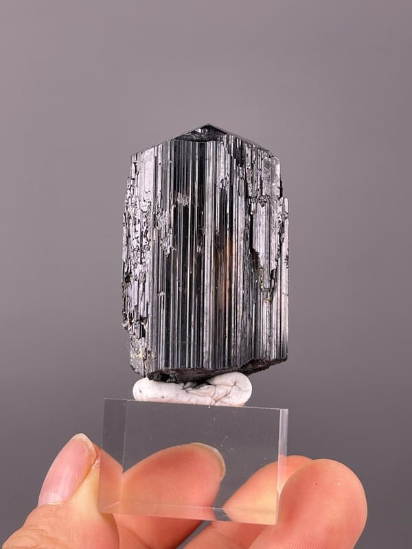 Front view of raw black tourmaline schorl crystal from China