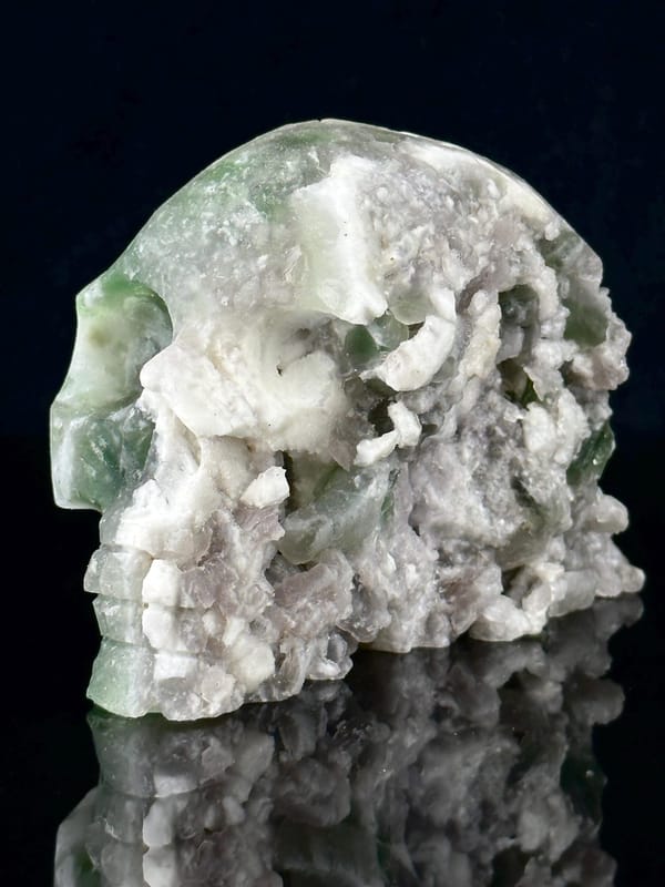 Side profile of large fluorite skull 5 inches wide