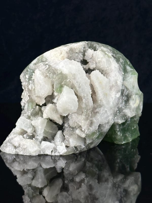 Top view of fluorite skull showing geode opening
