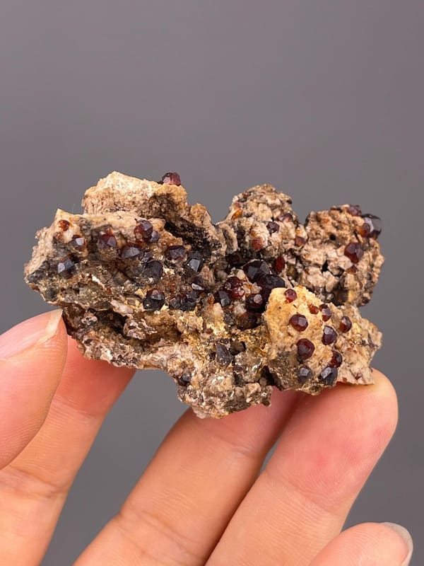 Side view of garnet cluster showing matrix thickness