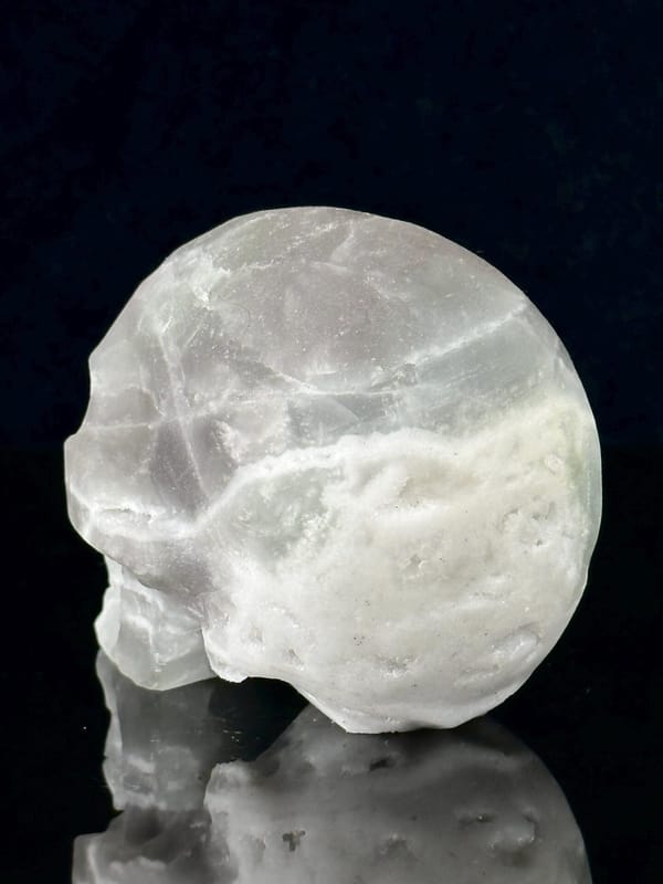 Top view of fluorite skull showing crown detail
