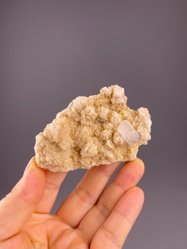 Side view of fluorite on dolomite showing transparency
