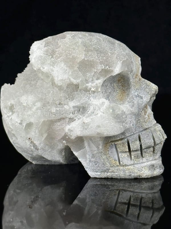 Angled view of fluorite skull showing geode and fluorite combination