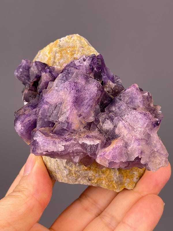 Side view of purple fluorite cluster, 3.3×2.5×1.7 in, Guizhou