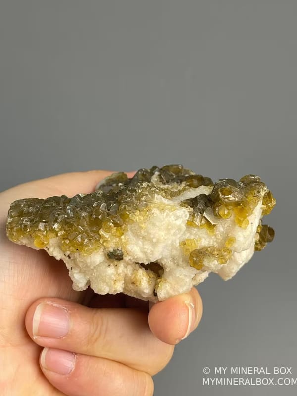 Top view of golden barite with calcite from Jiangxi, China