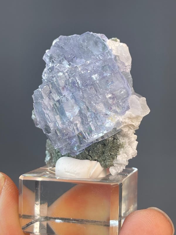Blue and purple phantom layers visible in high-clarity fluorite
