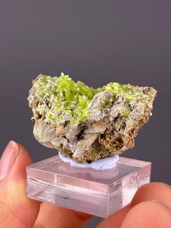 Radial pyromorphite needle crystals on natural matrix