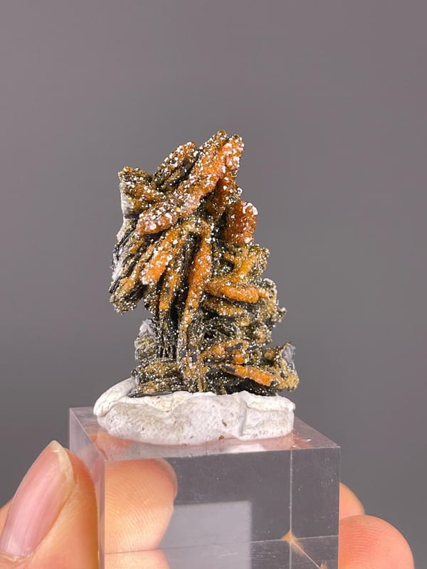 Side view of vanadinite on black matrix from Morocco