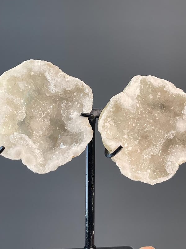 Both halves of quartz geode showing full crystal interior