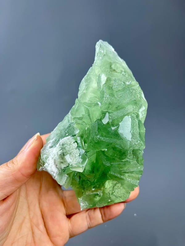 Classic penetration twin habit in green fluorite, Hunan