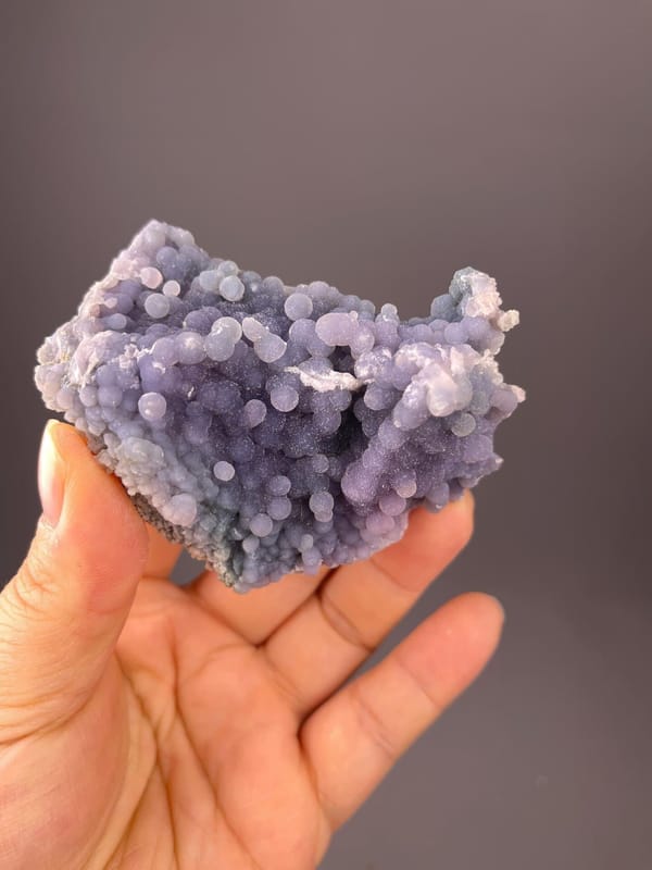 Side view of lavender violet grape agate, Indonesia