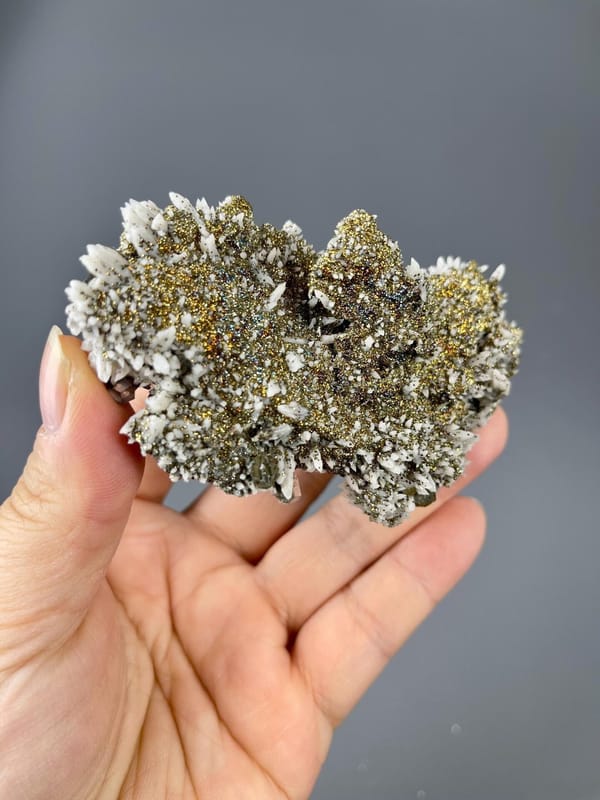 Side view of dolomite calcite copper ore specimen, Morocco