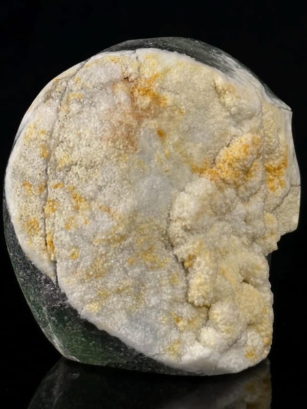 Fluorite carving with skull form and hollow crystalline interior